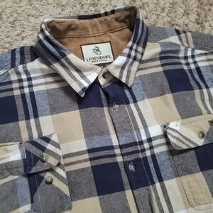 Legendary Whitetails Buck Camp Flannel Mens XLT Blue Tan Plaid Button Down Shirt